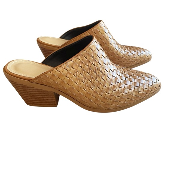POYOIOR Brown Woven Pointed Toe Mule Chunky Heel Faux Leather 7.5 - Picture 2 of 9